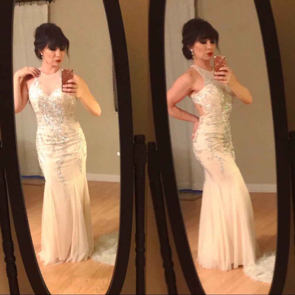 Champange mermaidprom dress with sequins and beads